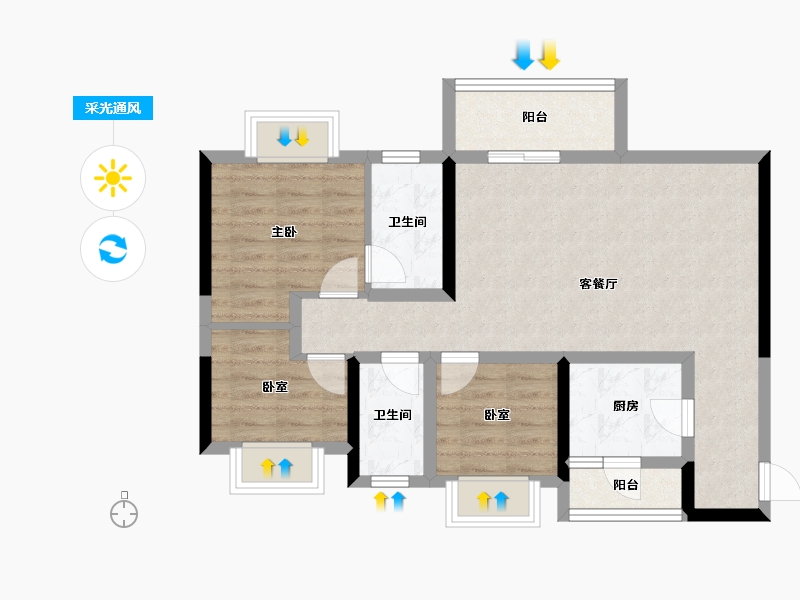 四川省-绵阳市-海珂花郡·南梁府-74.84-户型库-采光通风