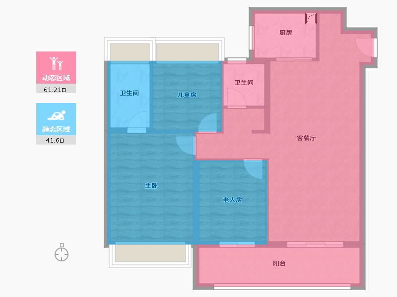 江苏省-扬州市-雅居乐江城雅郡-92.80-户型库-动静分区