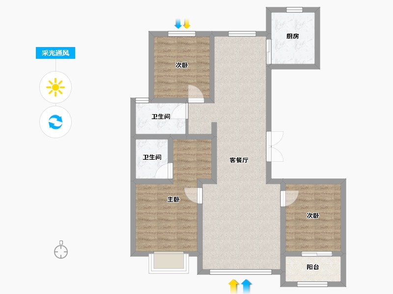 内蒙古自治区-呼和浩特市-万枫·美利山-86.78-户型库-采光通风