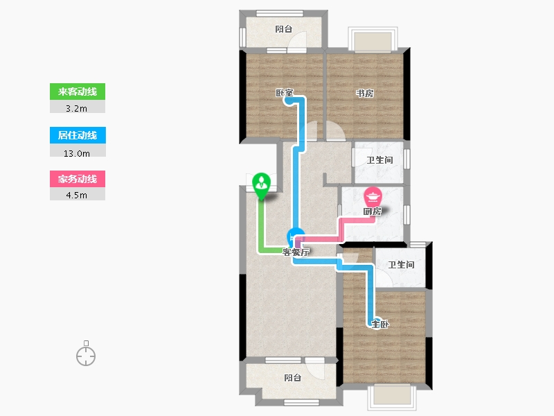 湖北省-黄石市-坤宝磁湖御景-88.20-户型库-动静线