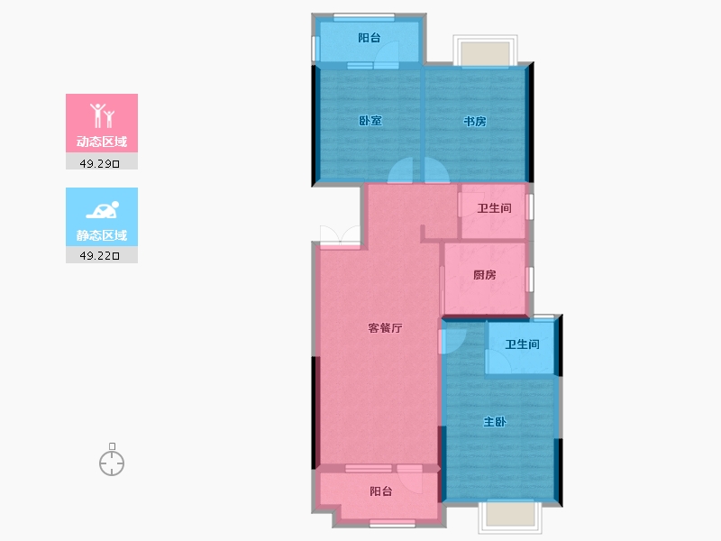 湖北省-黄石市-坤宝磁湖御景-88.20-户型库-动静分区