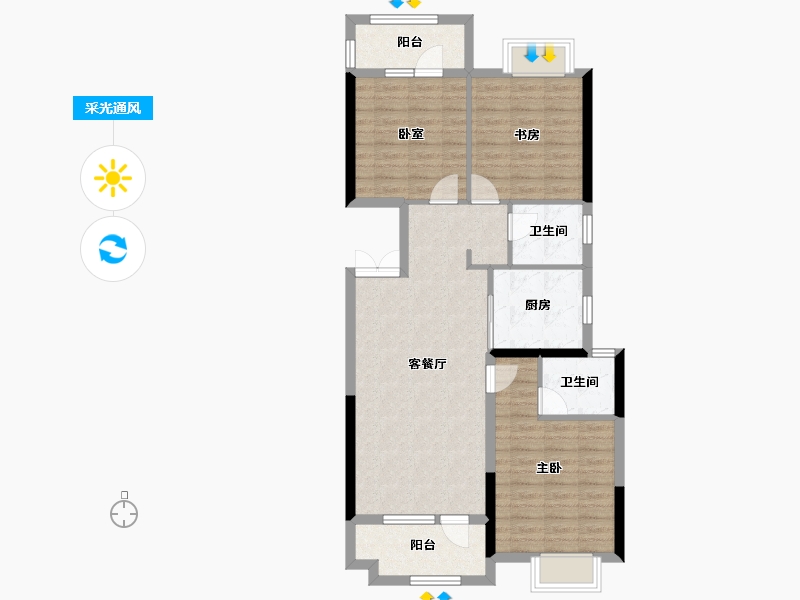 湖北省-黄石市-坤宝磁湖御景-88.20-户型库-采光通风