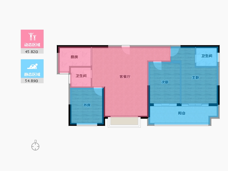 陕西省-榆林市-万民新天地-90.87-户型库-动静分区