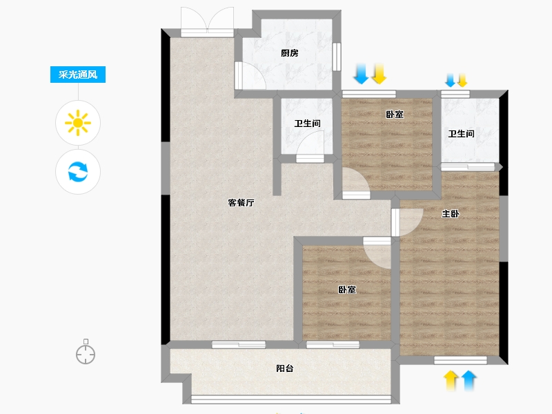 浙江省-衢州市-招贤里-88.80-户型库-采光通风