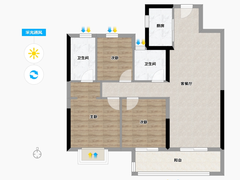 湖北省-宜昌市-融创学府壹号-80.39-户型库-采光通风