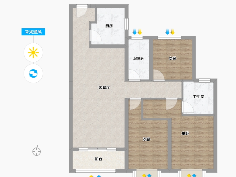 陕西省-榆林市-万居红山印-87.13-户型库-采光通风