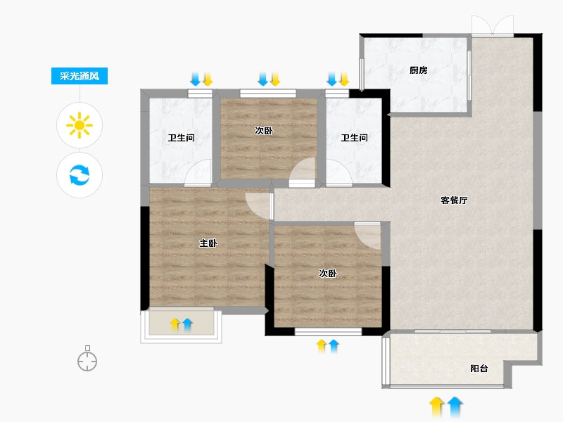 湖北省-宜昌市-华景宜都府-85.64-户型库-采光通风