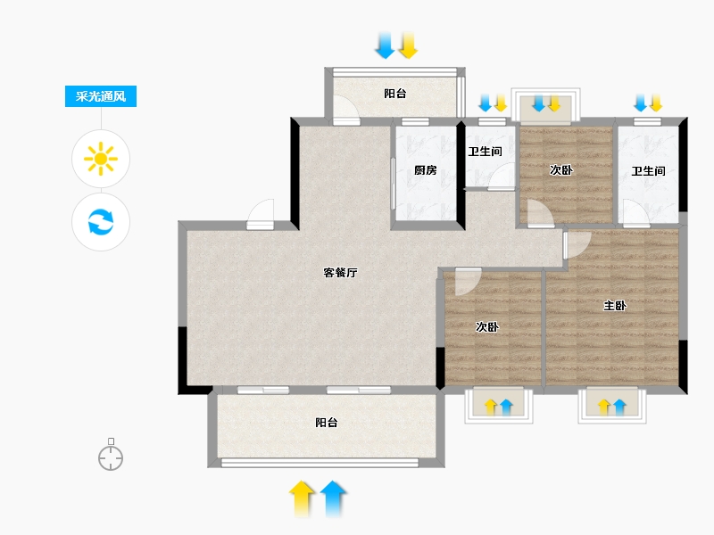 湖北省-宜昌市-金科云玺台-107.21-户型库-采光通风