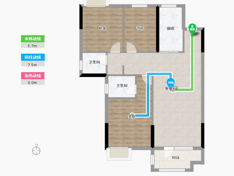 湖北省-黄石市-坤宝磁湖御景-88.20-户型库-动静线