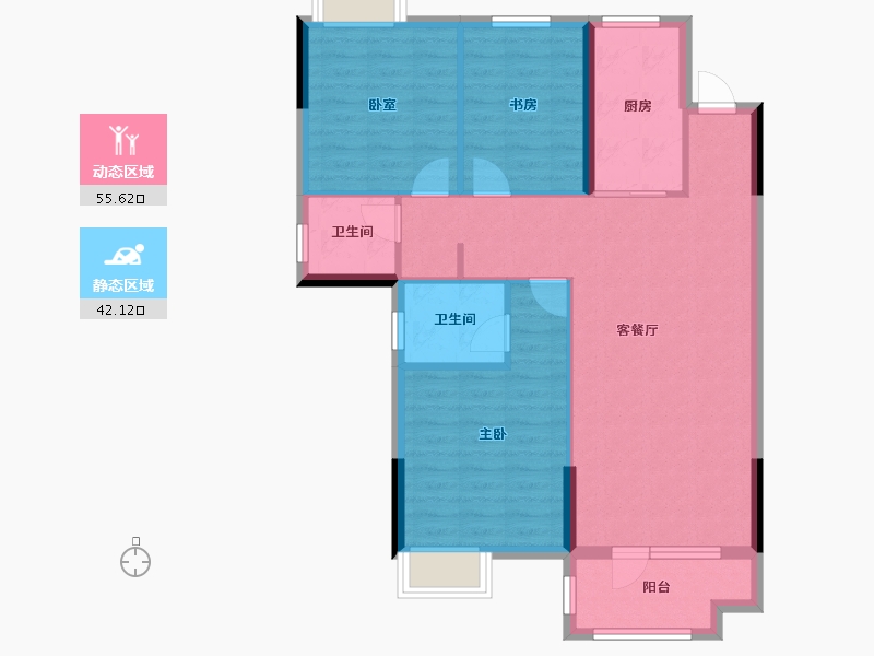 湖北省-黄石市-坤宝磁湖御景-88.20-户型库-动静分区