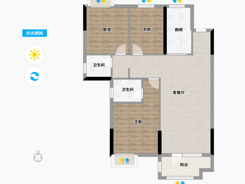 湖北省-黄石市-坤宝磁湖御景-88.20-户型库-采光通风