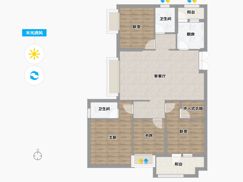 湖北省-黄石市-坤宝磁湖御景-97.44-户型库-采光通风