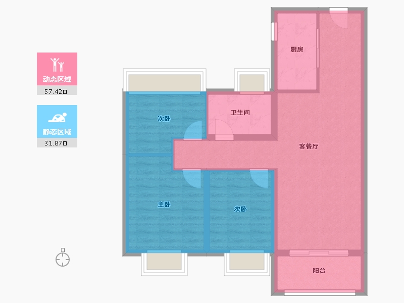 江苏省-扬州市-雅居乐江城雅郡-80.00-户型库-动静分区