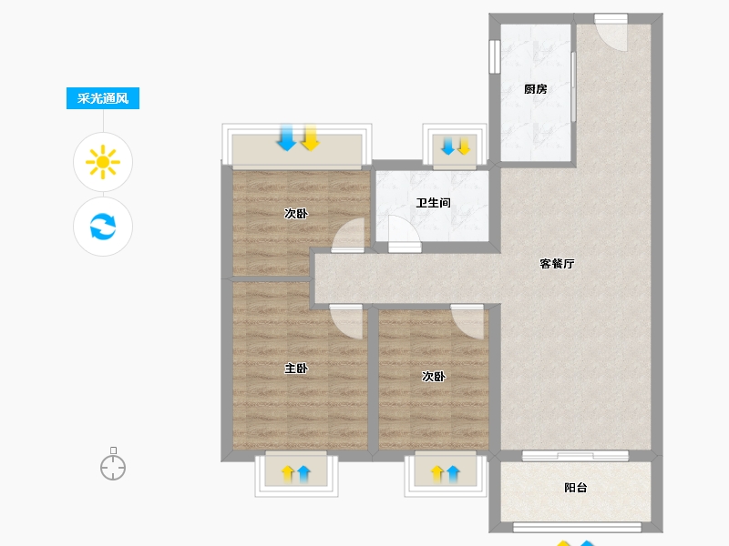 江苏省-扬州市-雅居乐江城雅郡-80.00-户型库-采光通风