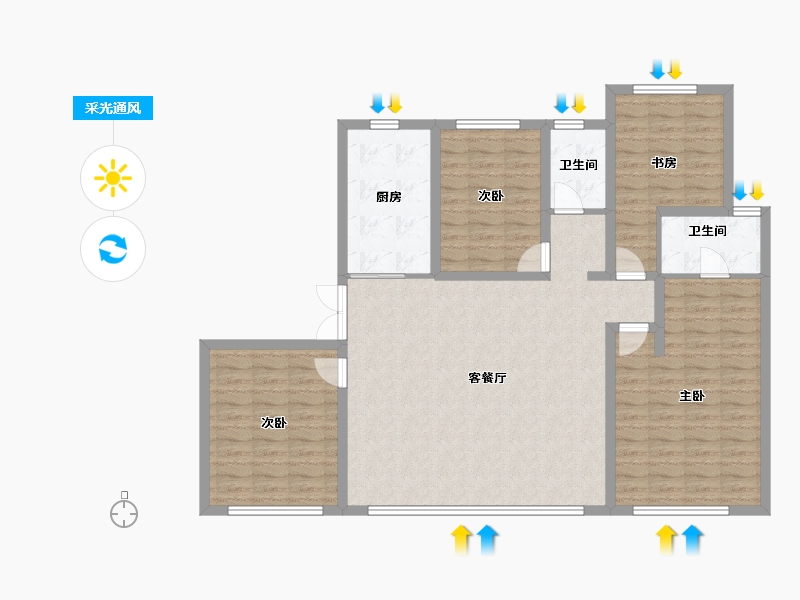 内蒙古自治区-呼和浩特市-伊泰·华府晴翠B区-124.06-户型库-采光通风