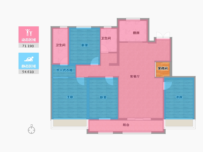 内蒙古自治区-呼和浩特市-内房投·东望-114.57-户型库-动静分区