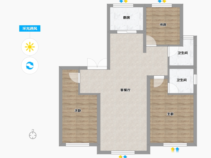 内蒙古自治区-呼和浩特市-伊泰·华府晴翠B区-81.42-户型库-采光通风