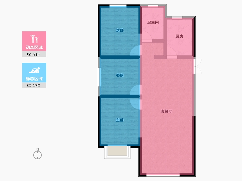 内蒙古自治区-呼和浩特市-万枫·美利山-74.91-户型库-动静分区