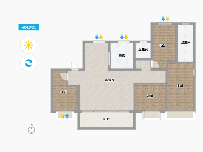 江苏省-徐州市-融创·壹号汇-124.00-户型库-采光通风