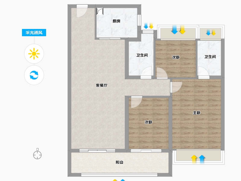 江苏省-扬州市-雅居乐江城雅郡-97.61-户型库-采光通风