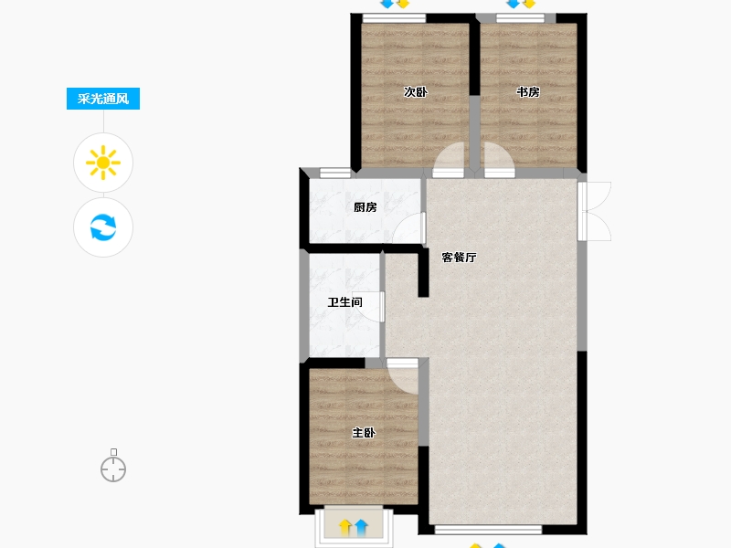 内蒙古自治区-呼和浩特市-万枫·美利山-74.91-户型库-采光通风