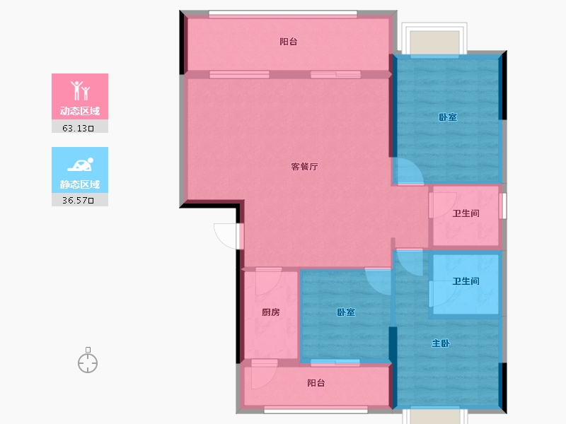 湖北省-黄石市-磁湖璟悦-89.55-户型库-动静分区