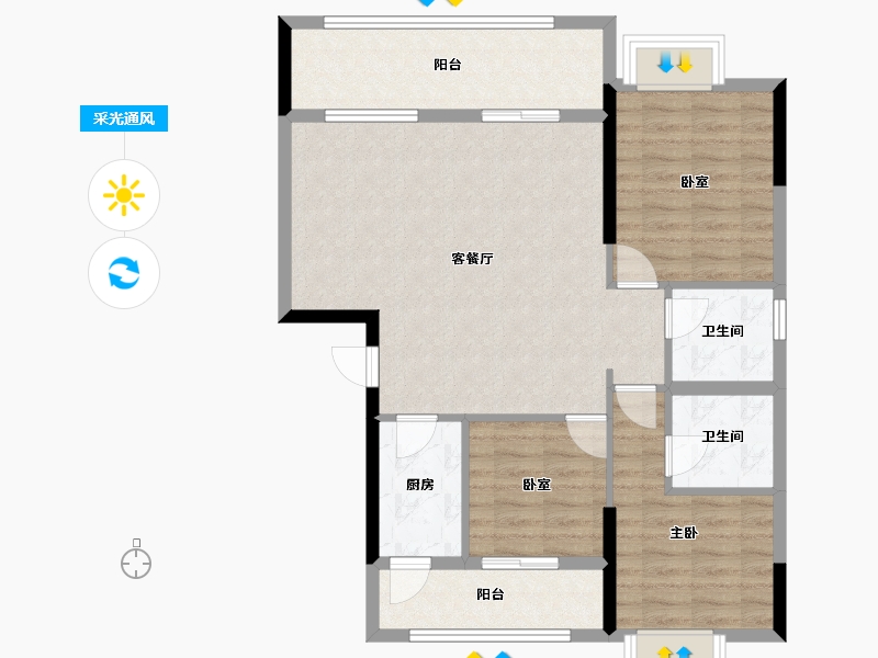 湖北省-黄石市-磁湖璟悦-89.55-户型库-采光通风