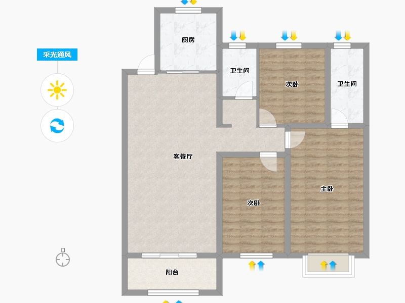 内蒙古自治区-呼和浩特市-城中九著-96.00-户型库-采光通风