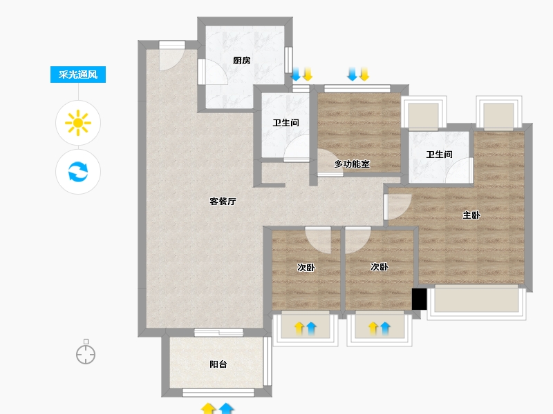 广东省-广州市-雅居乐花城雅郡-78.33-户型库-采光通风