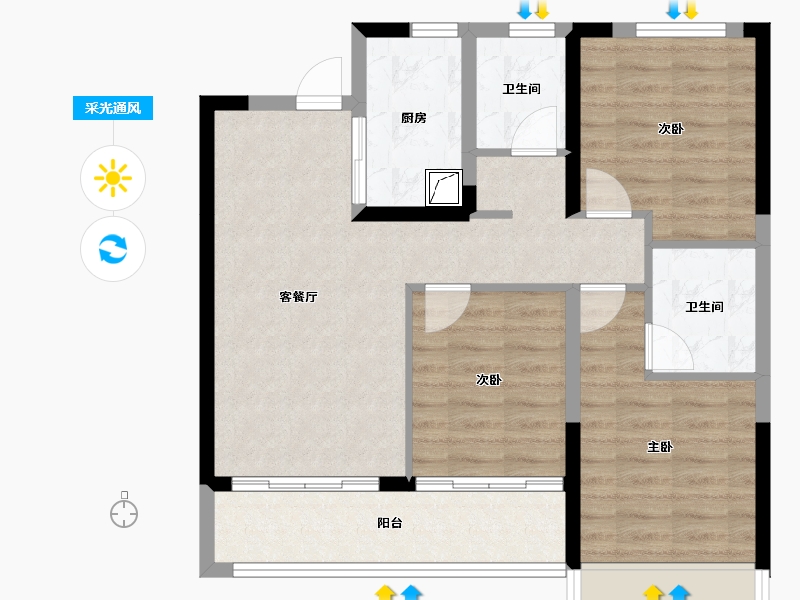 山东省-泰安市-康园-87.00-户型库-采光通风