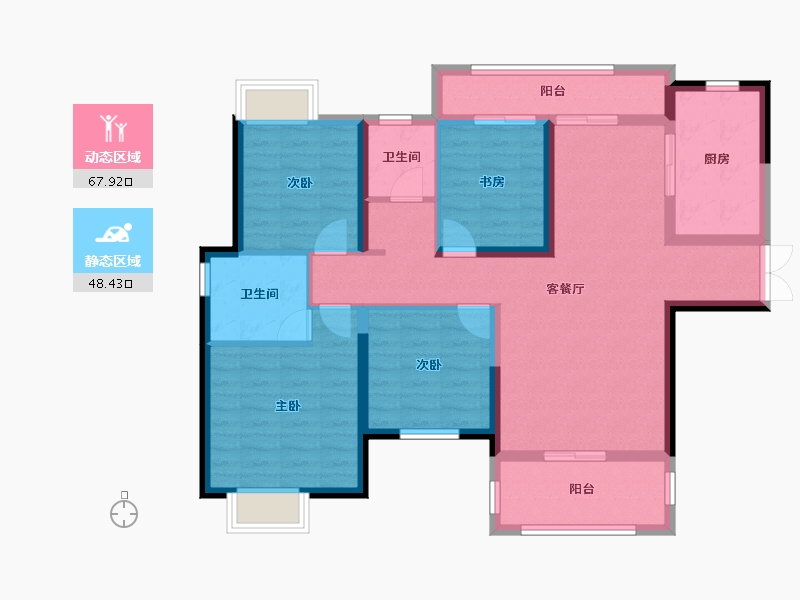 湖南省-长沙市-长房·宁都公馆-103.43-户型库-动静分区