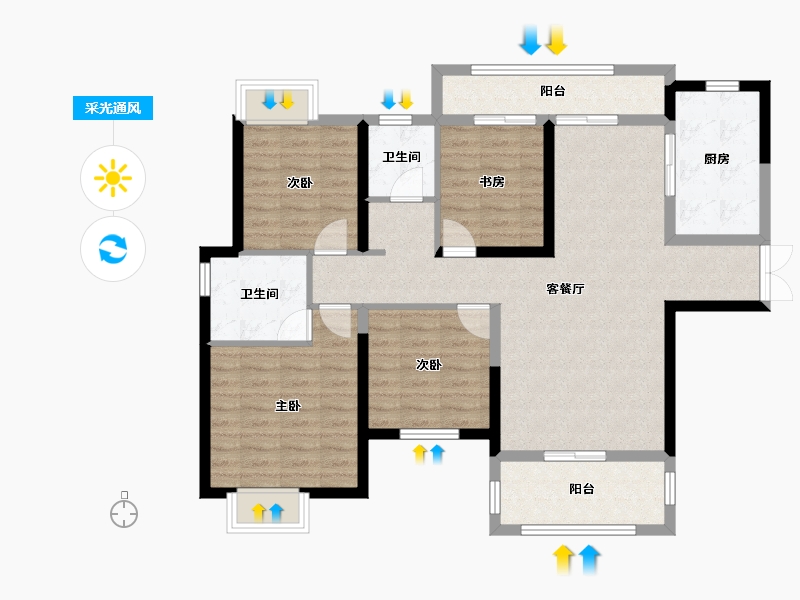 湖南省-长沙市-长房·宁都公馆-103.43-户型库-采光通风