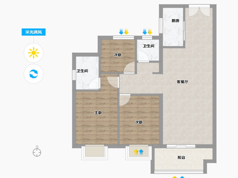 福建省-泉州市-惠安金龙华庭-80.04-户型库-采光通风