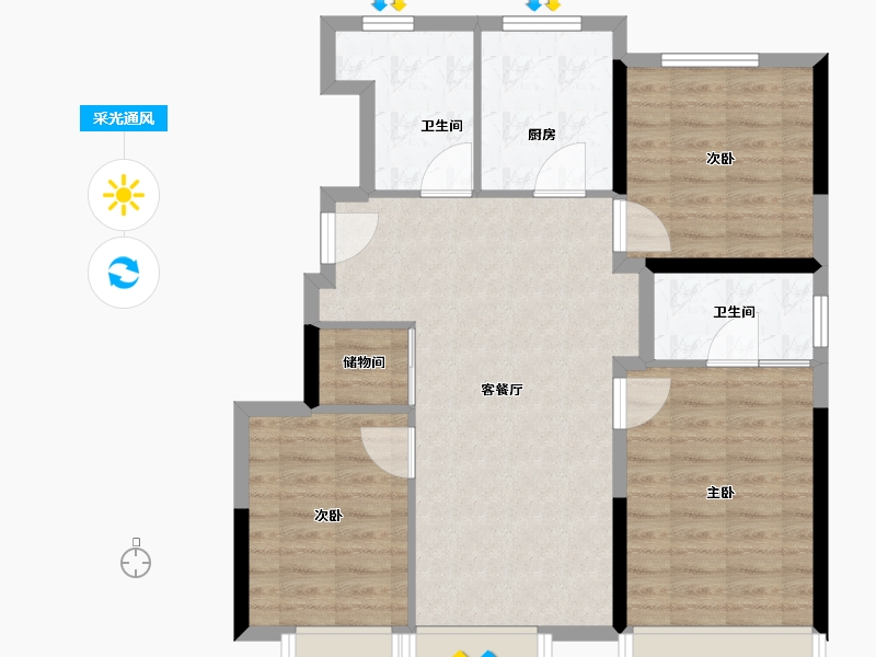 辽宁省-大连市-富力东堤湾畔-84.00-户型库-采光通风