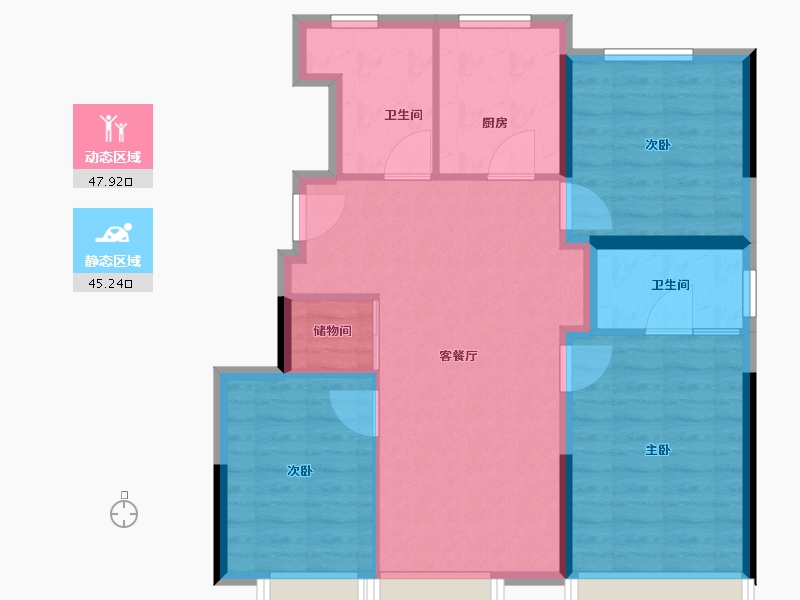 辽宁省-大连市-富力东堤湾畔-84.00-户型库-动静分区