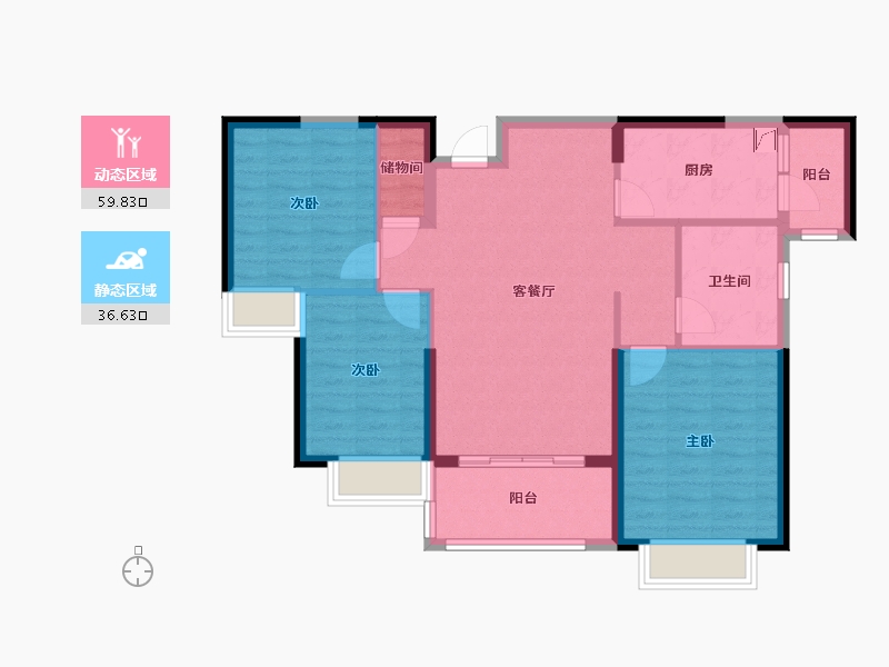 湖南省-长沙市-宁乡恒大御景半岛-86.40-户型库-动静分区