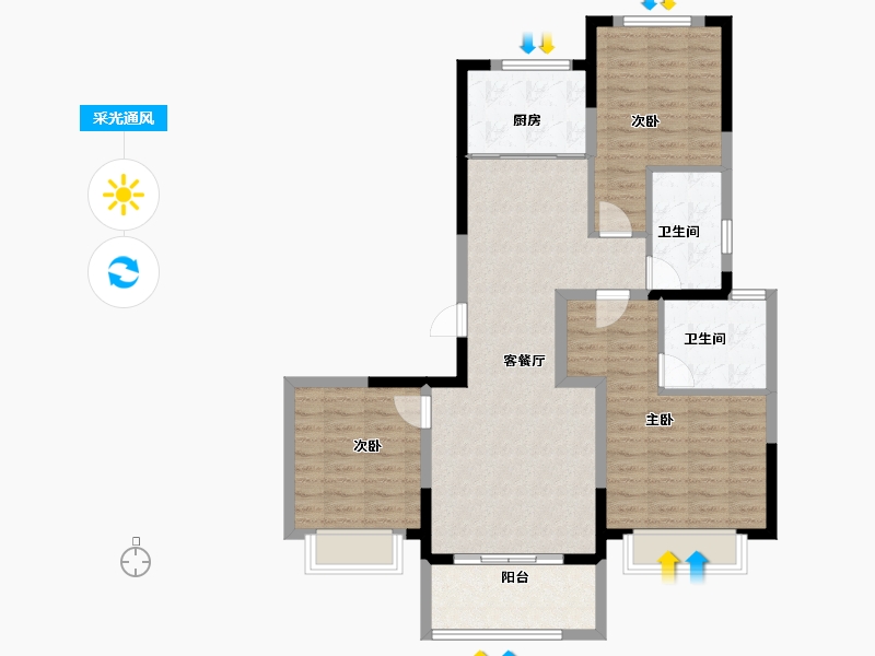 重庆-重庆市-中国湾头·星湖湾-93.87-户型库-采光通风