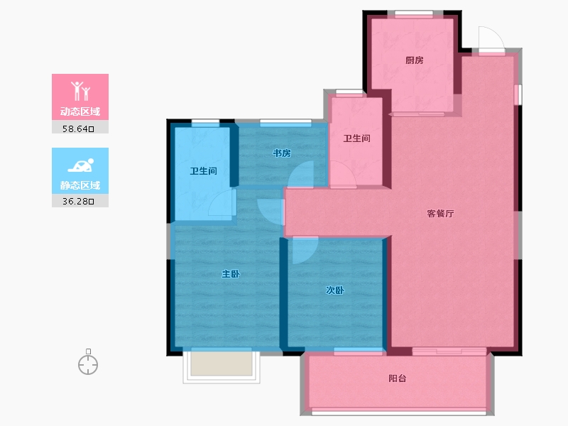 浙江省-宁波市-锦绣东方-84.67-户型库-动静分区