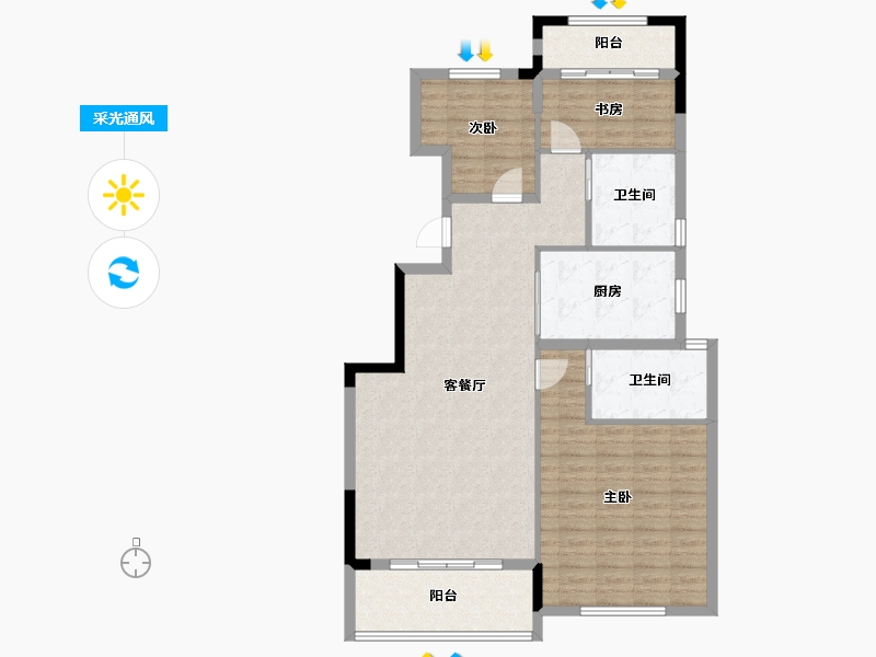 浙江省-宁波市-锦绣海樾府-108.82-户型库-采光通风