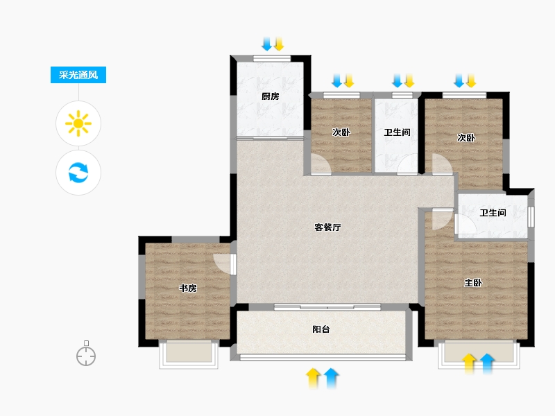 重庆-重庆市-中国湾头·星湖湾-111.42-户型库-采光通风