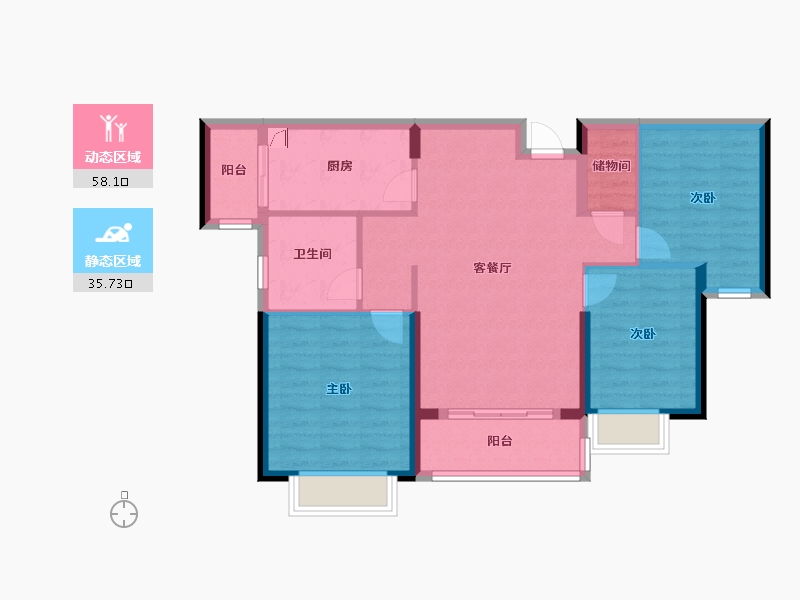 湖南省-长沙市-宁乡恒大御景半岛-84.00-户型库-动静分区