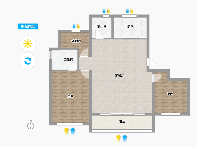 浙江省-宁波市-保利·天悦(三期)-100.77-户型库-采光通风