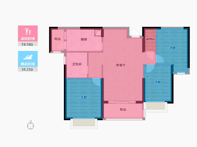 湖南省-长沙市-宁乡恒大御景半岛-84.60-户型库-动静分区