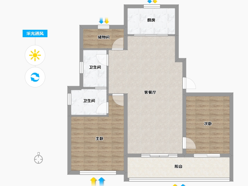 浙江省-宁波市-保利·天悦(三期)-90.08-户型库-采光通风