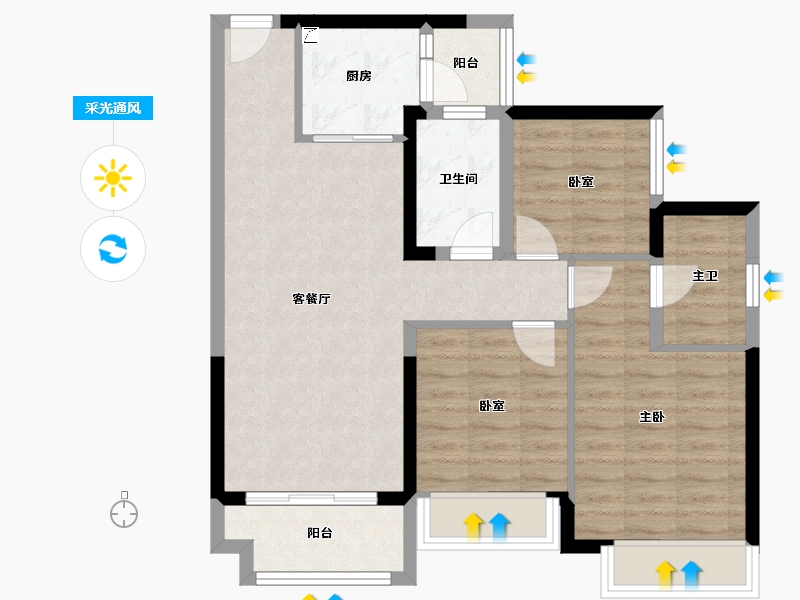 广东省-佛山市-华侨城云邸星悦-76.36-户型库-采光通风