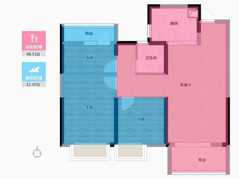 浙江省-宁波市-锦绣东方-71.66-户型库-动静分区