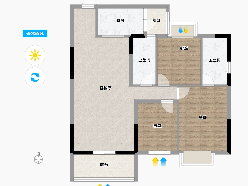 广东省-广州市-卓粤卓雅名苑-91.97-户型库-采光通风