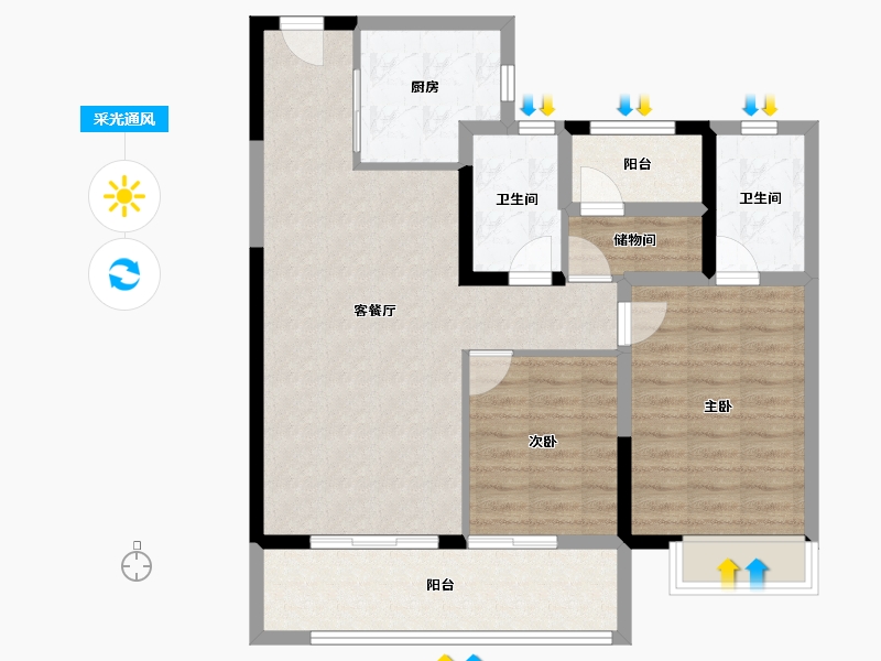 湖南省-长沙市-澳海文澜府-86.39-户型库-采光通风