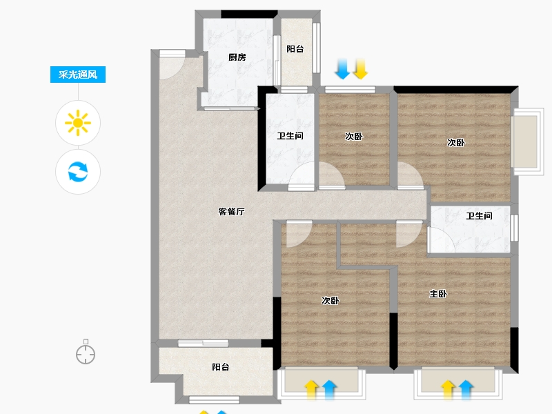 广东省-广州市-华润置地路劲金茂桐悦-106.40-户型库-采光通风