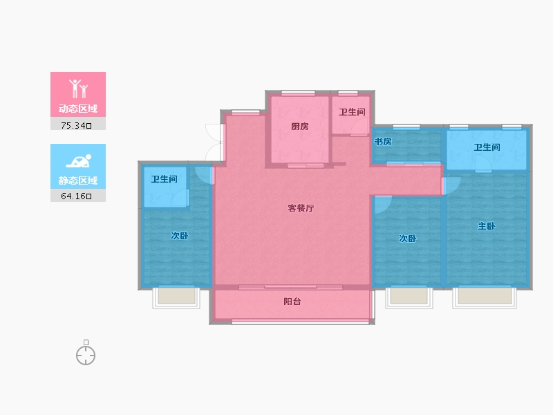 浙江省-宁波市-维科·水岸春晖-126.36-户型库-动静分区